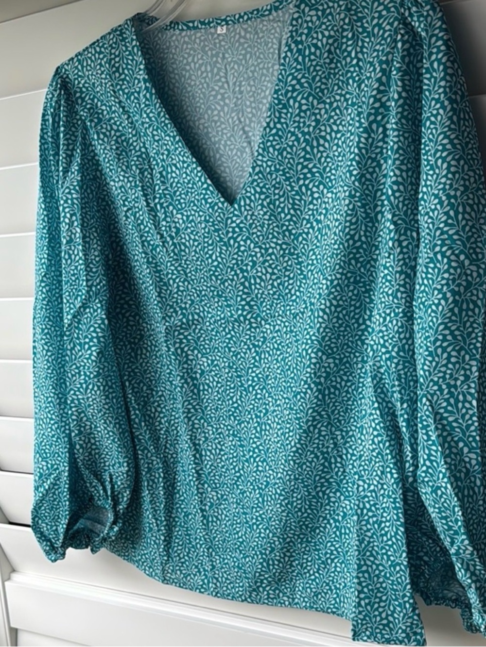 Teal Leaf Print Blouse